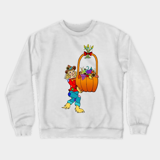 Scarecrow with Pumpkin Harvest Basket Crewneck Sweatshirt by Art by Deborah Camp